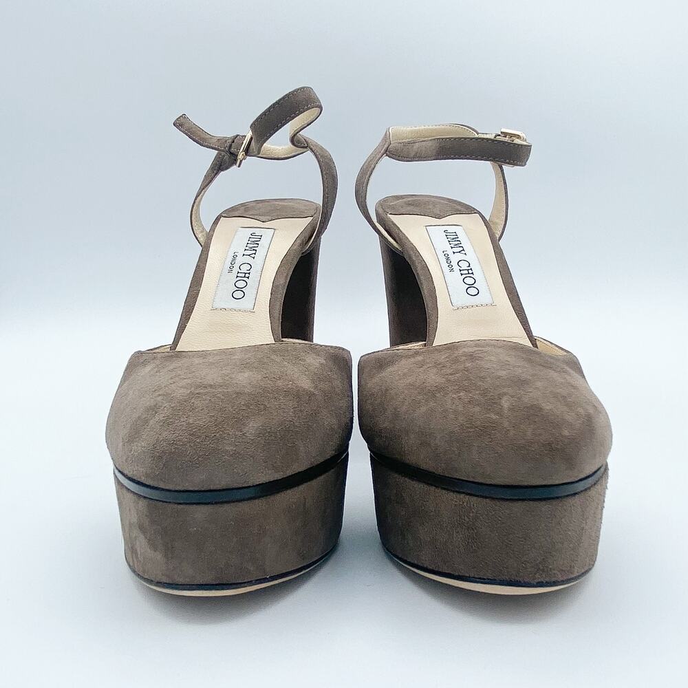 Jimmy Choo Maple 125 Stone/Taupe Suede Platform Pumps Heels - Picture 5 of 9
